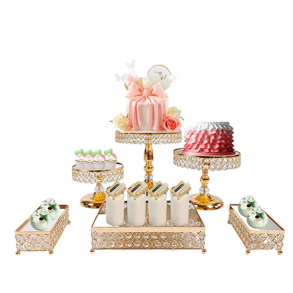 MYPOAYHODO Crystal Beaded Mirror Metal Cake Stand Set