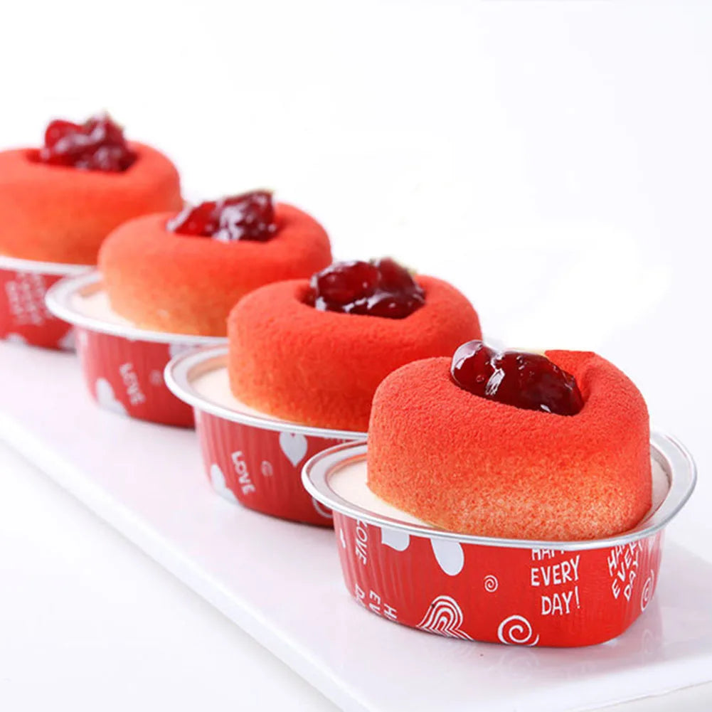Twisterck Heart Shaped Foil Cake Cups With Lids 50Pcs