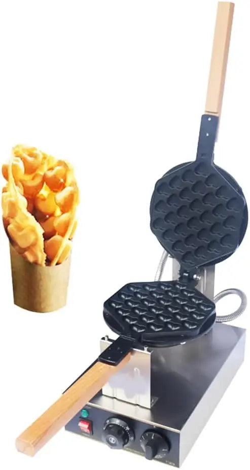 Heart Waffle Maker 1300W Commercial Electric Ice Cream Cone Maker 110V Stainless Steel Egg Cone Baker w/Non-Stick Teflon Coating