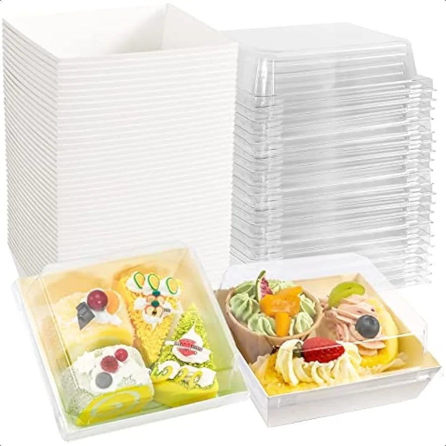 50Pack Charcuterie Boxes with Clear LidsSquare Paper Charcuterie Box Disposable Food Containers Bakery Boxes 5Inch OilProof Des
