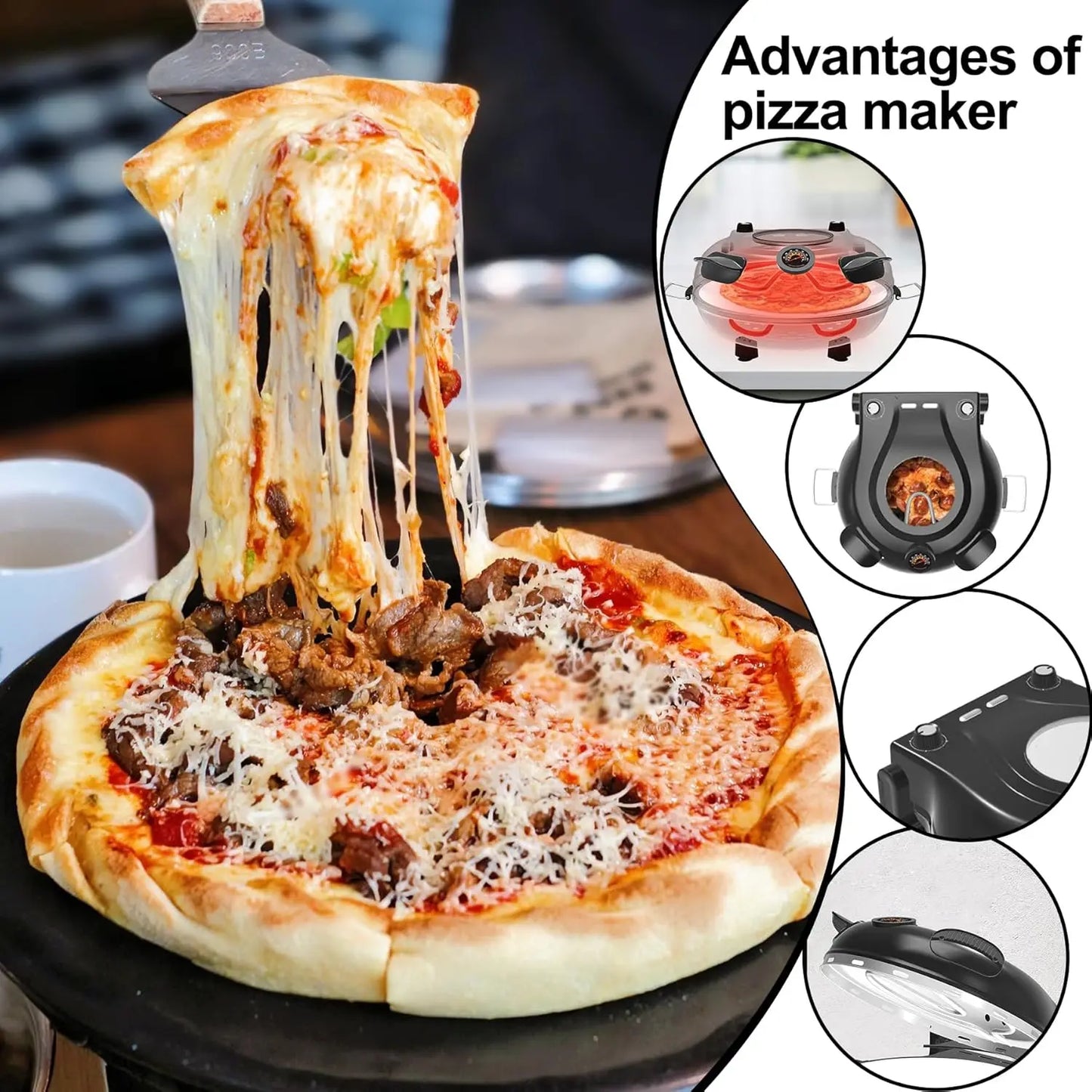 Stone Pizza Oven,12''Indoor Electric Pizza Maker,1200W Countertop Pizza Maker Machine with Dual Temp Control,Crispy Crust Pizzas