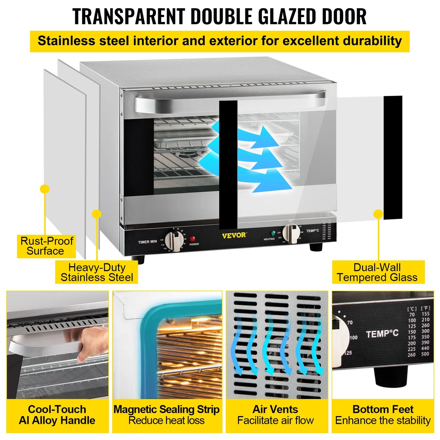 SucceBuy 21L47L66L Electric Oven Commercial Multifunction Countertop 3/4-Layer Baking Machine Home Toaster Pizza Convection Oven