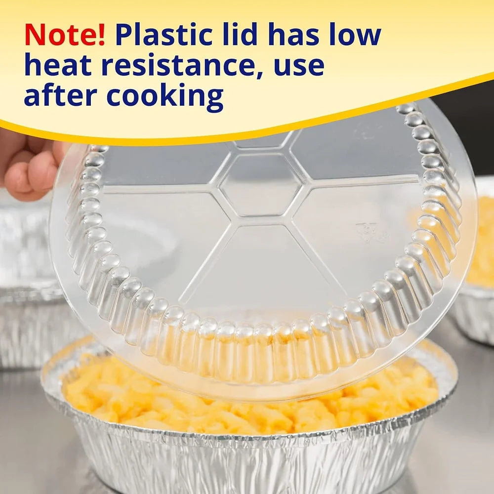 9 Inch Round Aluminum Foil Pans with Dome Lids Pack of 25 Disposable Baking Containers Clear Plastic Lids Perfect Cooking