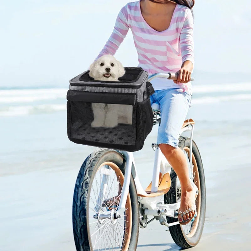 Fuled Dog Cat Bike Basket Expandable Soft Sided Carrier