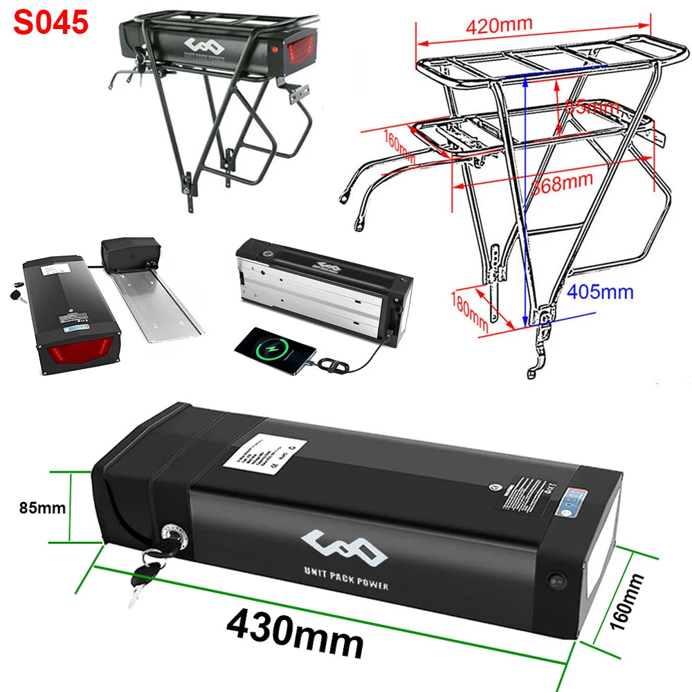 UnitPackPower Rear Rack Ebike Battery 48V 52V 27Ah