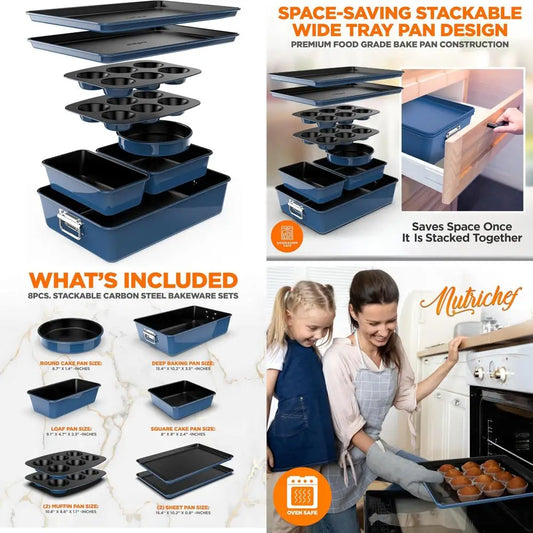 Nutrichef 8 Piece Nonstick Bakeware Set PFOA PFOS Free