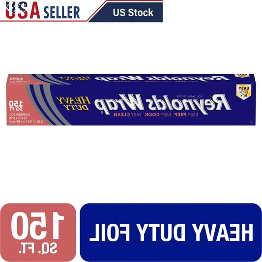 Heavy Duty Aluminum Foil Roll 12Inch 150SqFt Thick Durable Food Wrap Easy Open Cleanup Grilling Baking