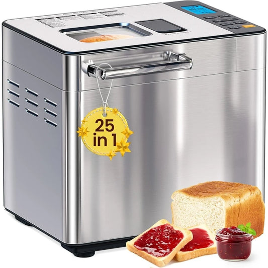 25 In 1 Silver Bread Maker With Dual Dispenser Gluten Free