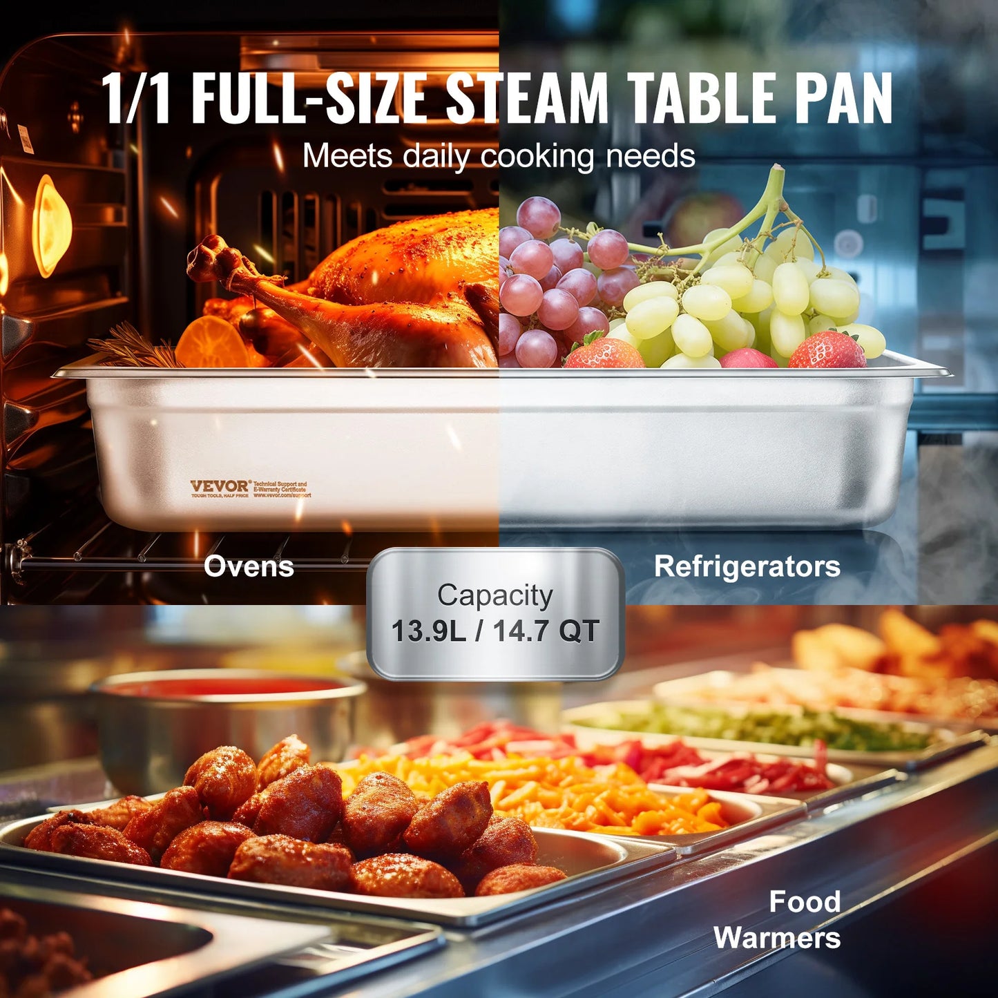 SucceBuy 4 inch Buffet Chafing Dishes Gastronorm Pans Steam Table Pans Tray Stainless Steel Food Container for Party BBQ Baking