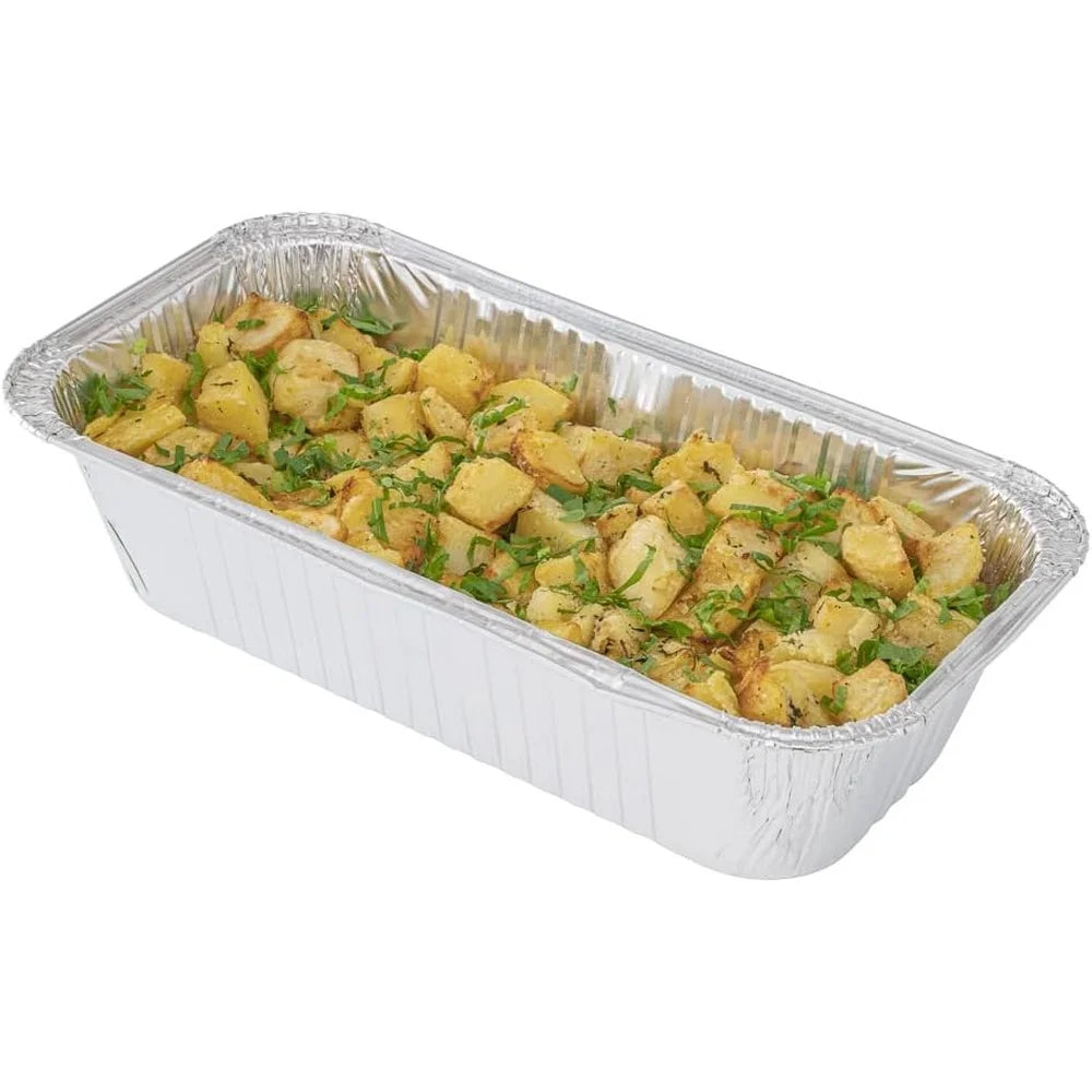 25 Pack Disposable Aluminum Loaf Pans 12.5 x 6.5 Inch Oven Safe Baking Trays No Mess Storage Easy Cleanup Perfect Leftovers