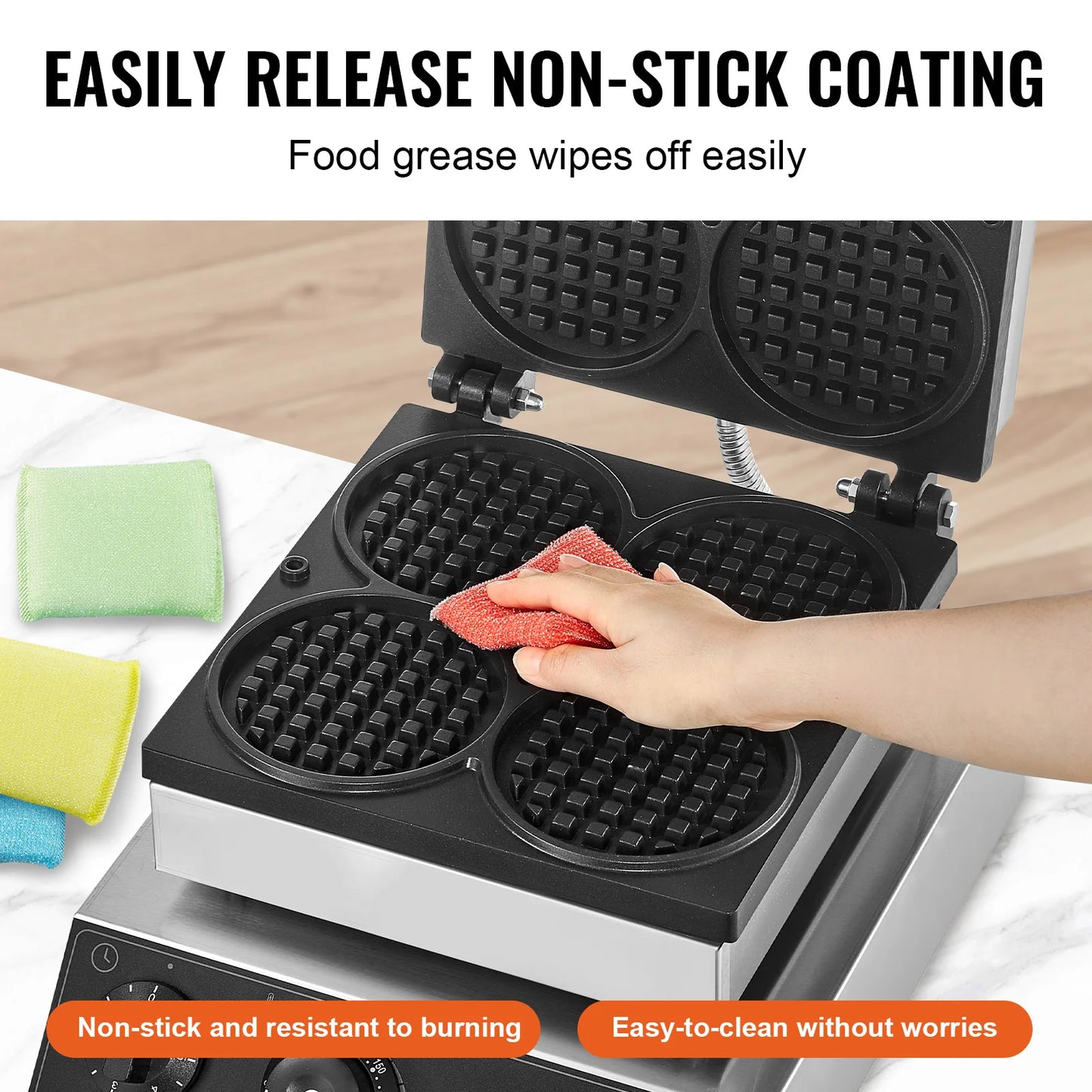 VEVOR Commercial Waffle Maker 4 Pack Round Baker 1000 1500W