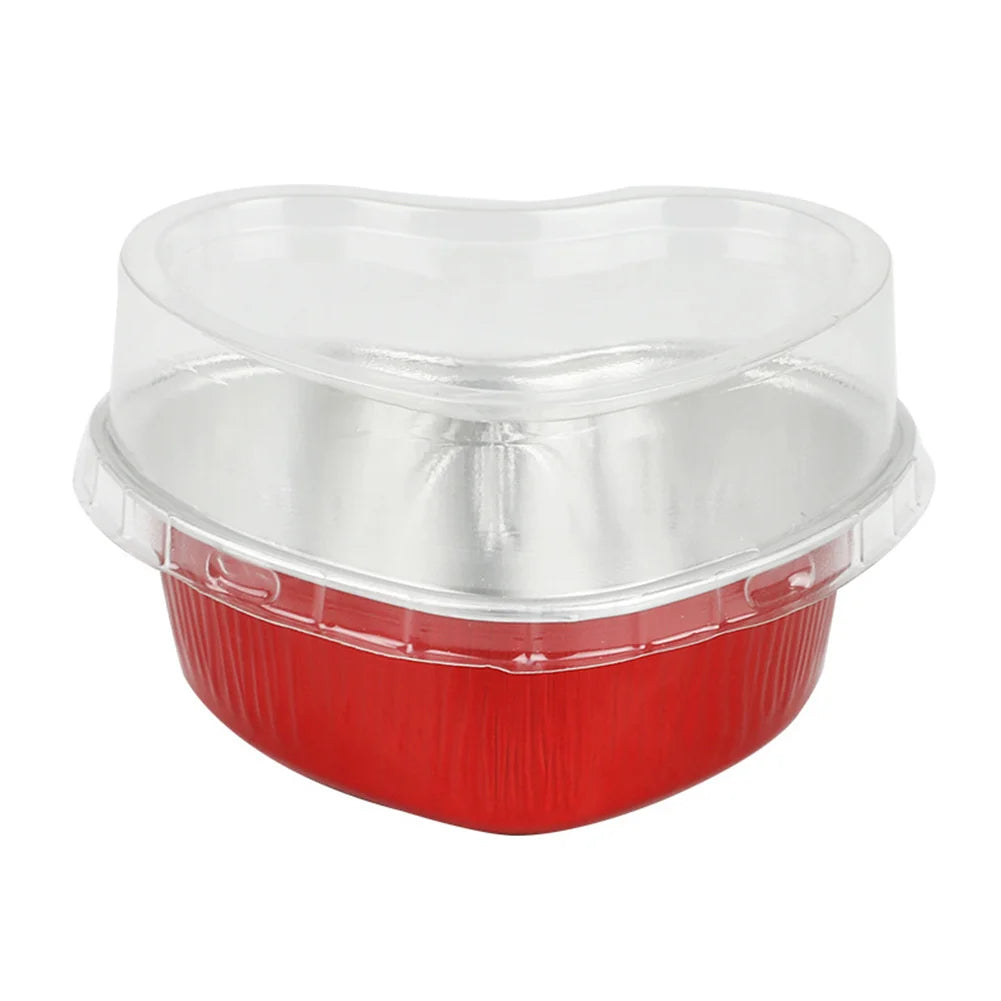 Twisterck Heart Shaped Foil Cake Cups With Lids 50Pcs