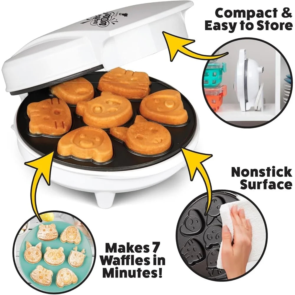 XMSJ Animal Mini Waffle Maker 7 Shapes Cat Dog Reindeer