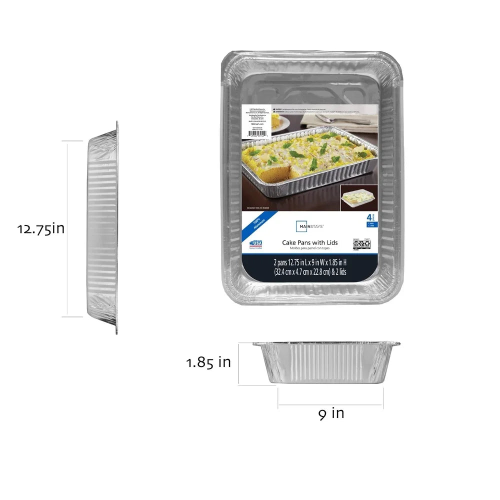 3 Pack Rectangular Aluminum Foil Cake Pans with Lids Disposable Easy Clean Deep Design Baking Casseroles Brownies Transporting