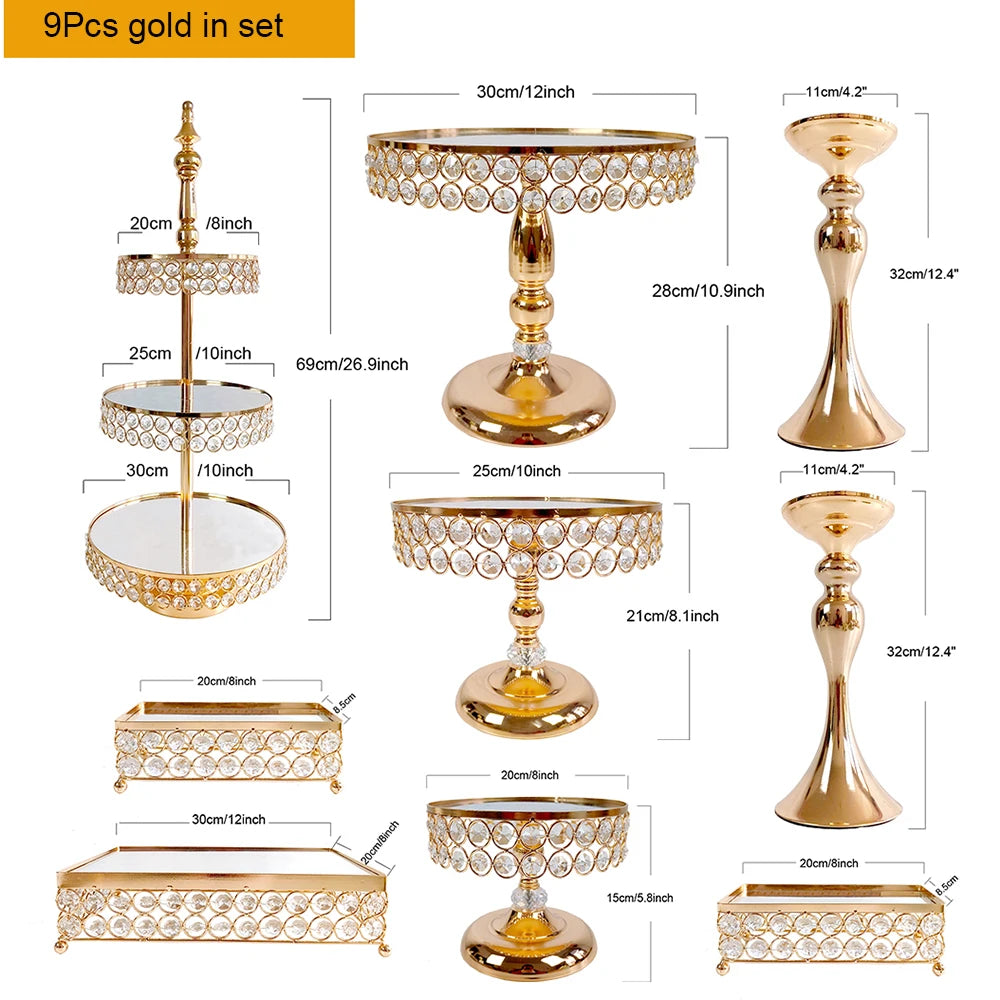 MYPOAYHODO Crystal Beaded Mirror Metal Cake Stand Set