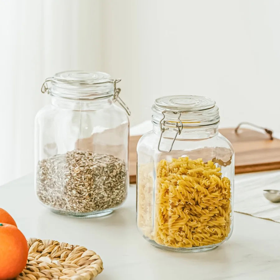 67 oz Airtight Glass Canister with Secure Lock Lid for Kitchen Food Storage Ideal for Dry Goods Grains Coffee and Baking Suppli