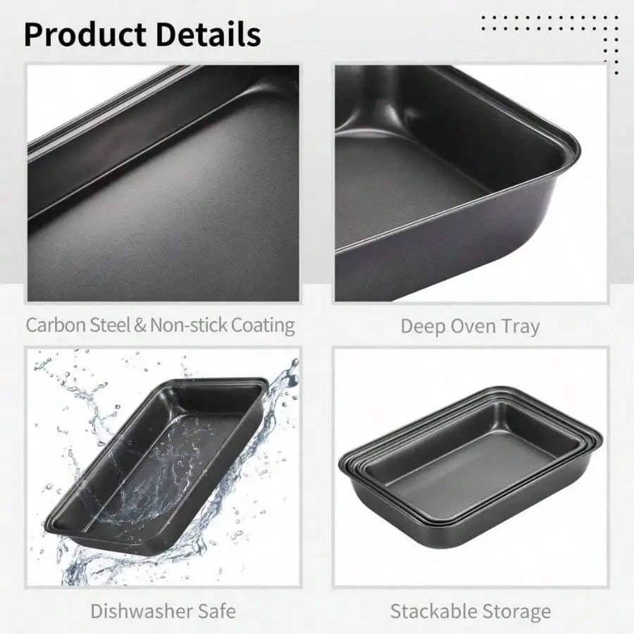 4PCS Non - stick Oven Tray Carbon Steel Baking Trays Deep Roasting Tins Rectangle Cookie Sheets Cooking Baking Pans