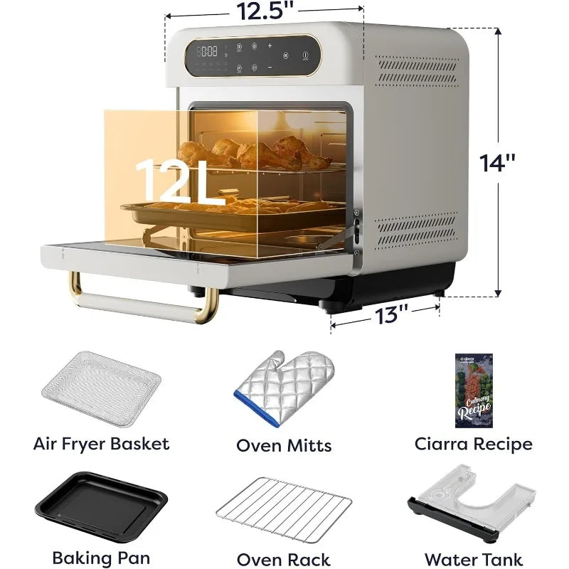 8-in-1 Air Fryer Steam Oven Countertop, 13QT Mini Toaster Oven with Steam, Rapid Steam, Air Fry, Vapor Bake, Steam Clean, Bake