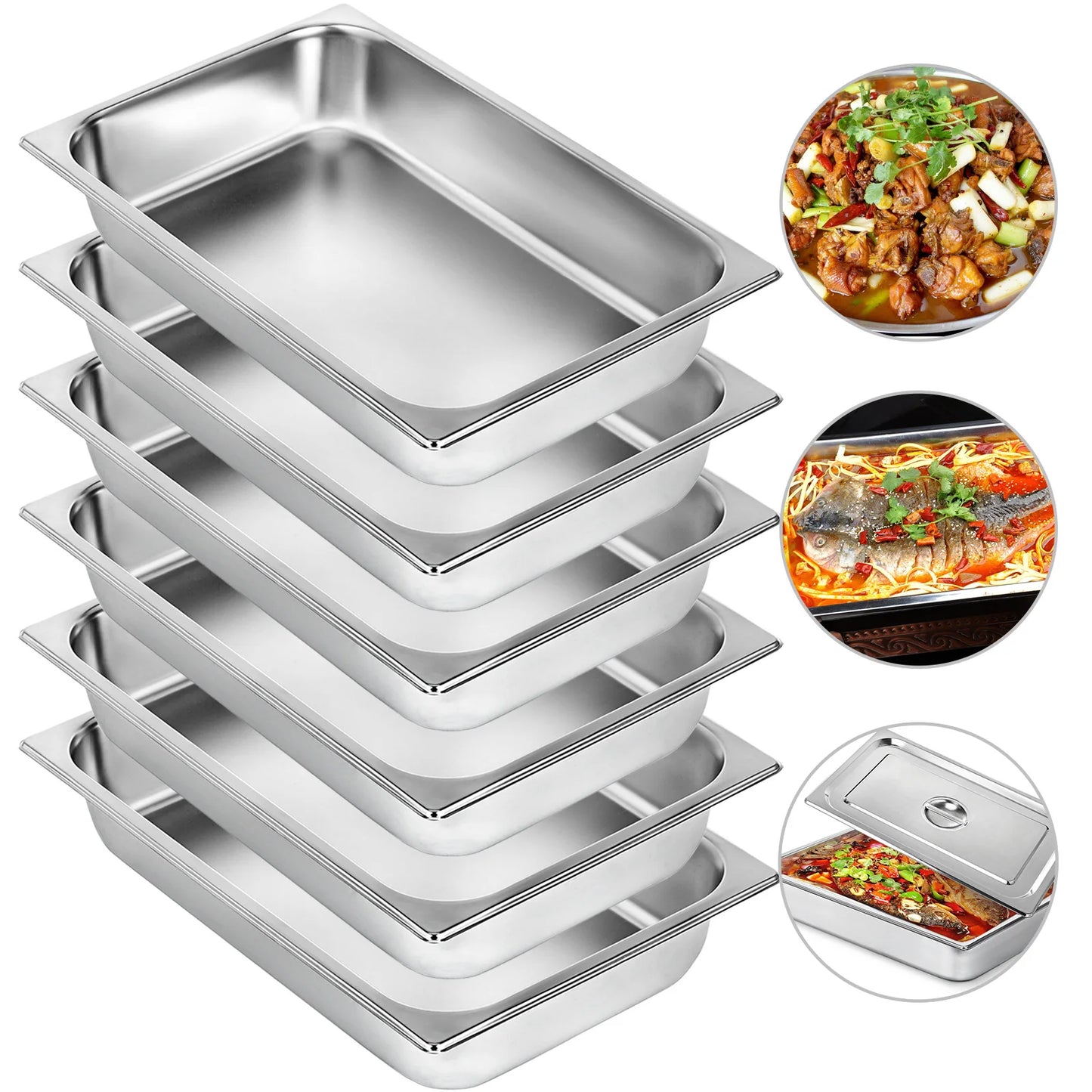 SucceBuy 8.5L-20.5L Buffet Chafing Dishes Gastronorm Pans Steam Table Pans Stainless Steel Food Container for Party BBQ Baking