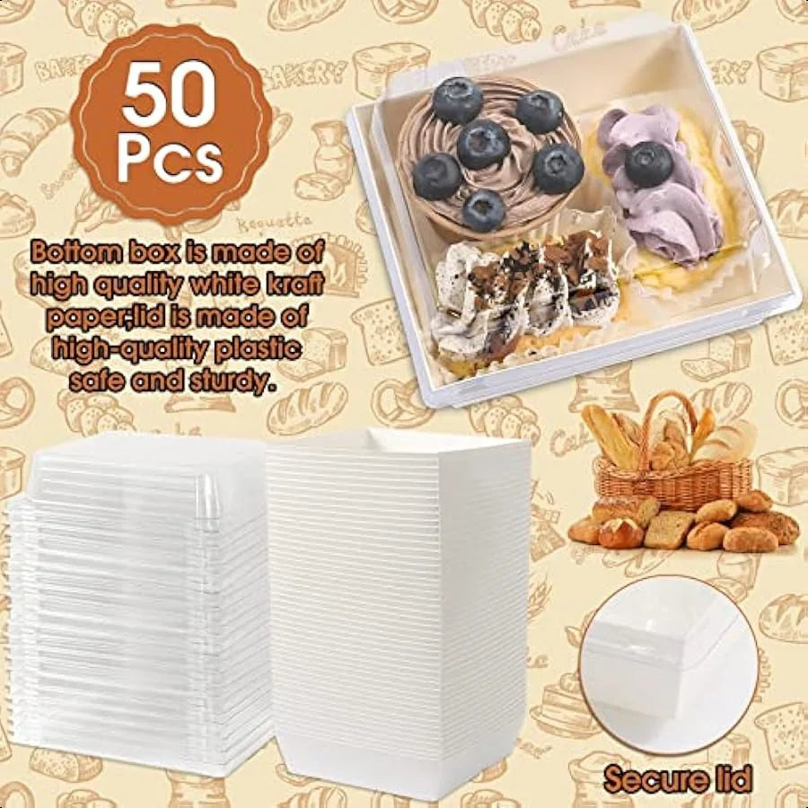 50Pack Charcuterie Boxes with Clear LidsSquare Paper Charcuterie Box Disposable Food Containers Bakery Boxes 5Inch OilProof Des