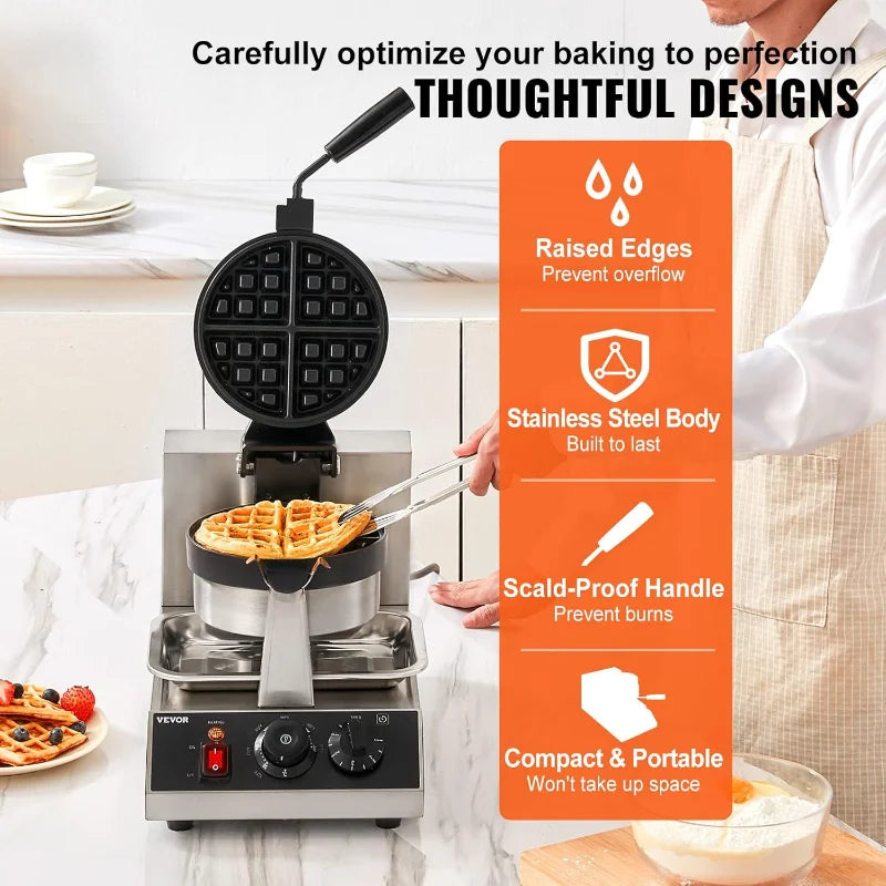 XMSJ Commercial Waffle Maker 1300W Rotatable Nonstick