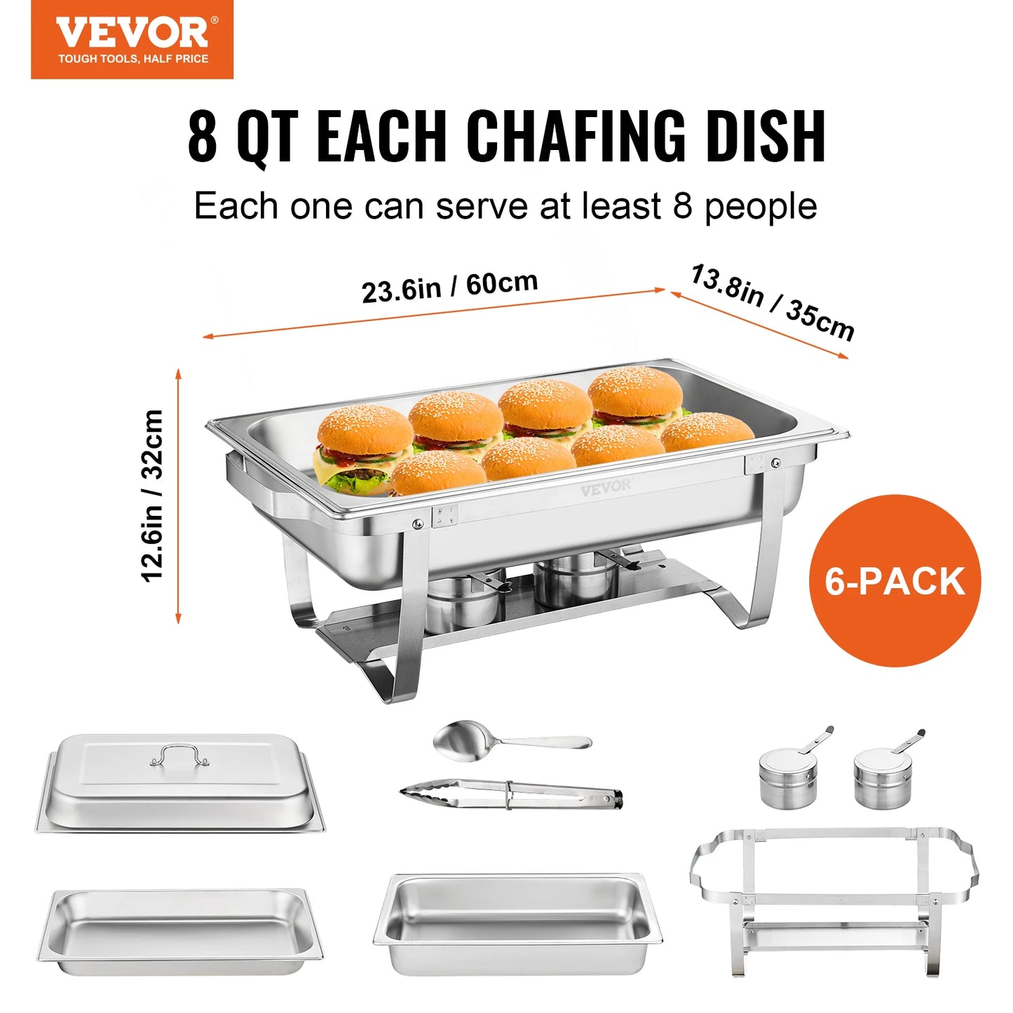 VEVOR Chafing Dish 2 4 6 Pack Rectangular Buffet Warmer