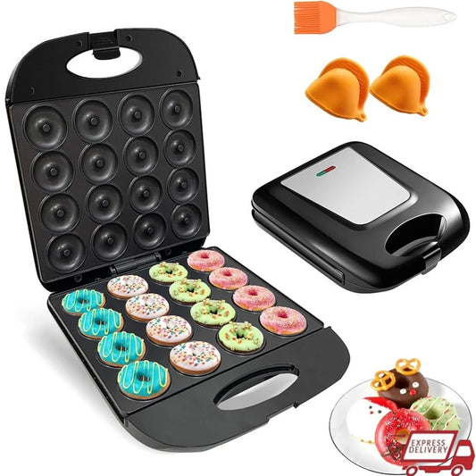 Mini Donut Maker 16-Hole Electric Doughnut Pancake Machine Non-Stick Surface Home Baking Kit Fast Healthy Treats Ideal Kids