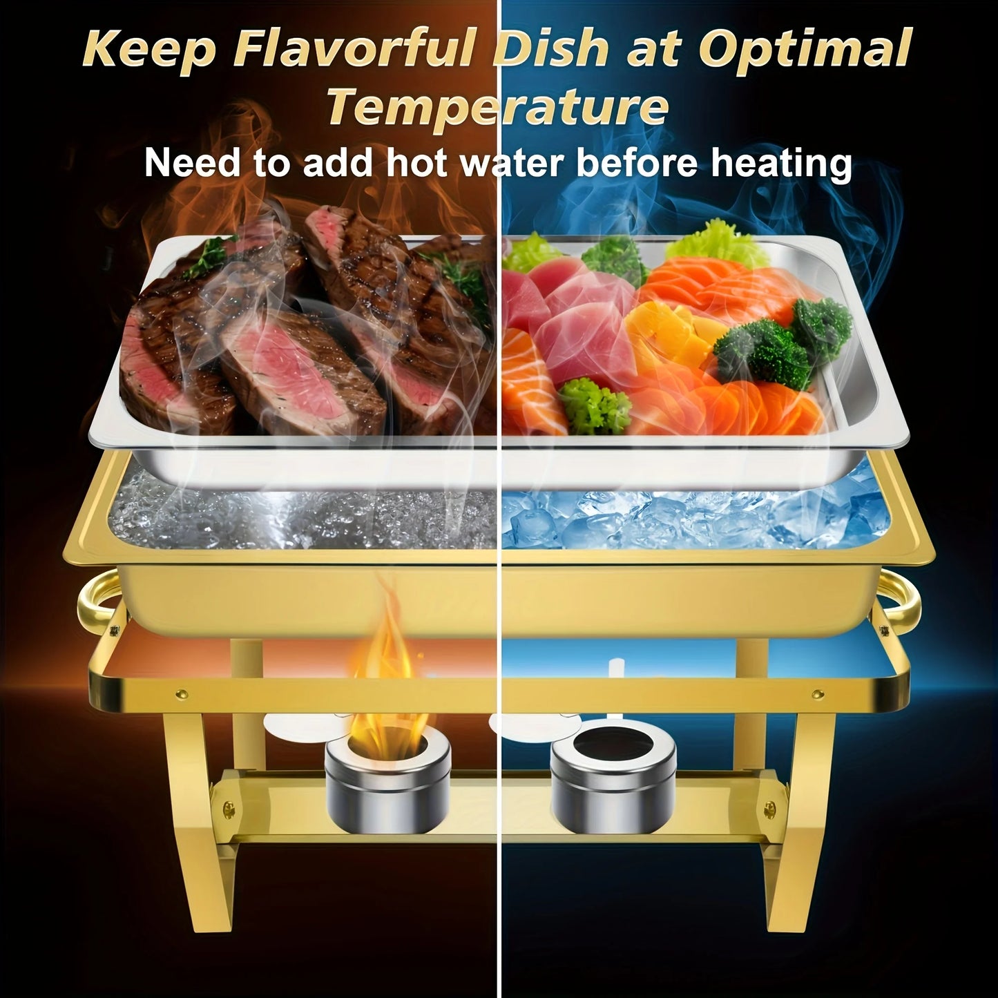 6 Pcs Buffet Baking Tray, 8 Quart Golden Baking Tray Buffet Set Full Size, Premium Stainless Steel Baking Tray Party Food Heater