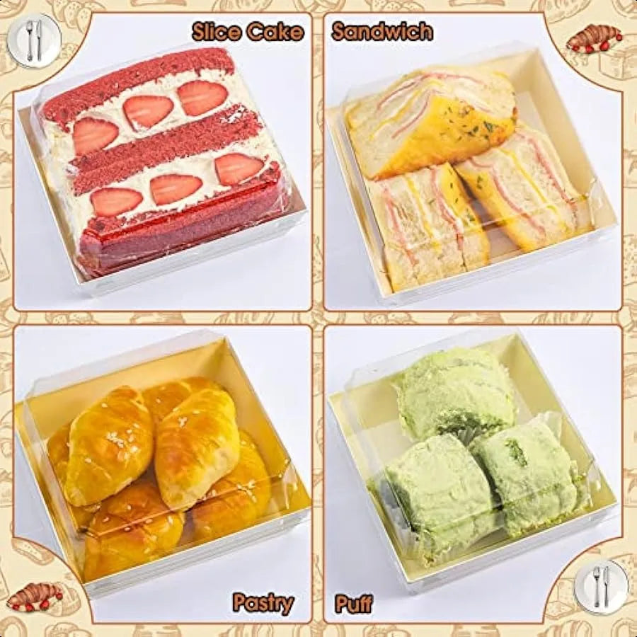 50Pack Charcuterie Boxes with Clear LidsSquare Paper Charcuterie Box Disposable Food Containers Bakery Boxes 5Inch OilProof Des
