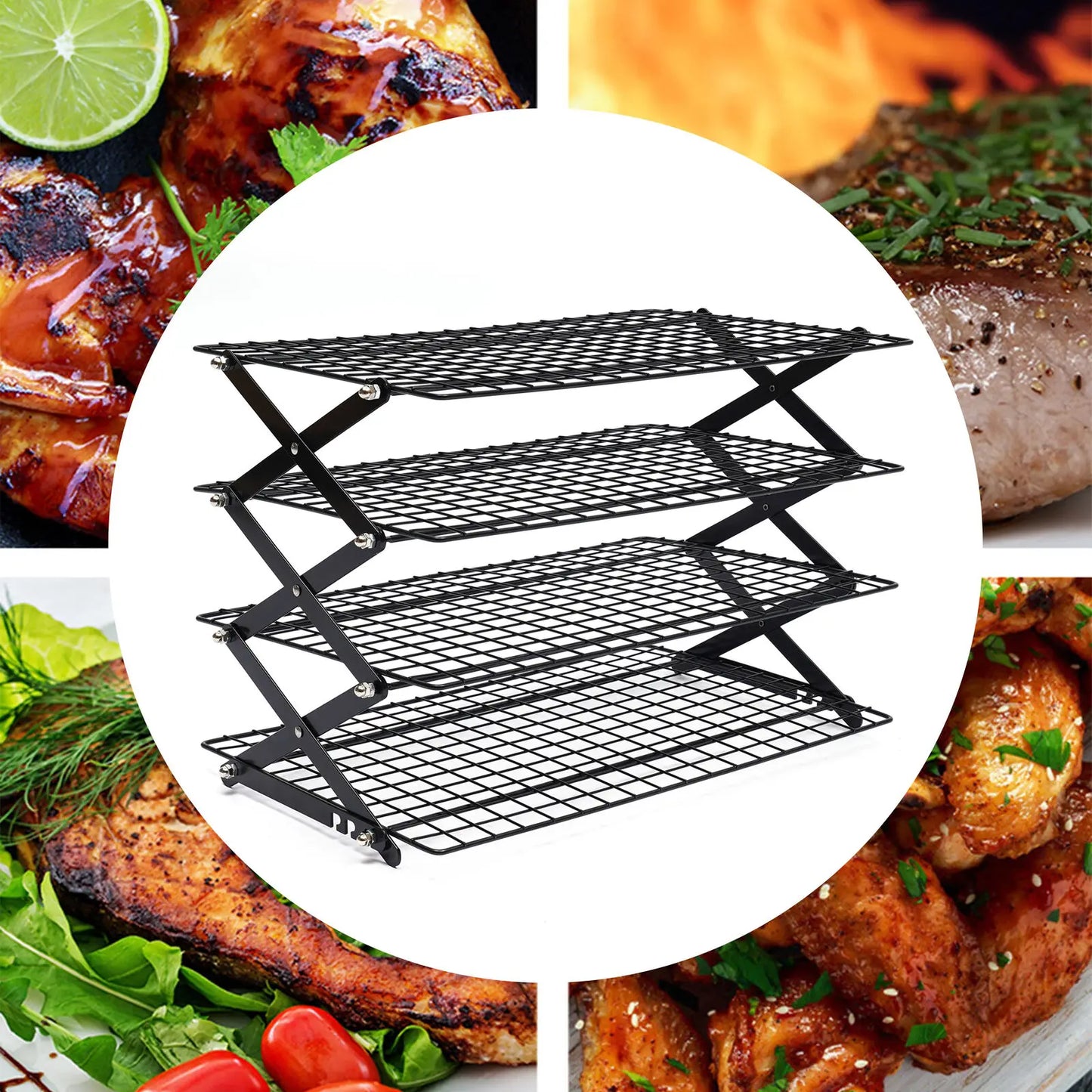 Hign Concerned 4 Tier Collapsible Cooling Rack Bakeware