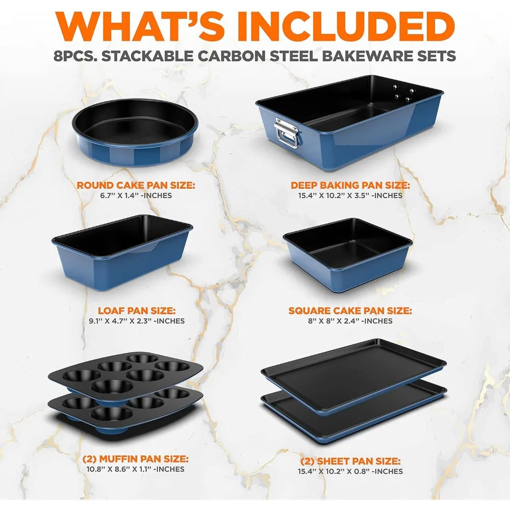 Nutrichef 8 Piece Nonstick Bakeware Set PFOA PFOS Free