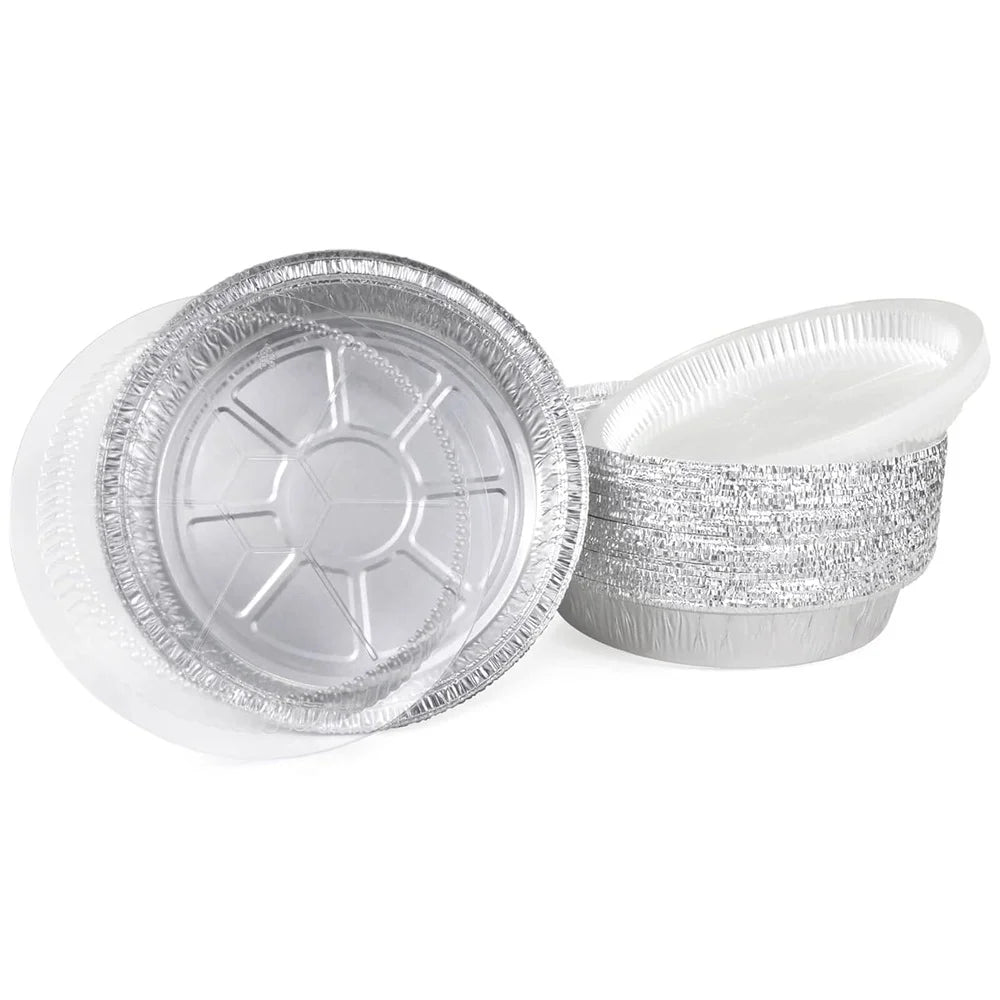 9 Inch Round Aluminum Foil Pans with Dome Lids Pack of 25 Disposable Baking Containers Clear Plastic Lids Perfect Cooking