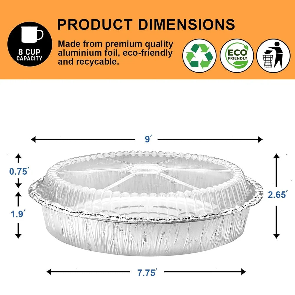 9 Inch Round Aluminum Foil Pans with Lids 50 Pack Heavy Duty Disposable Food Containers Baking Meal Prep Reheating