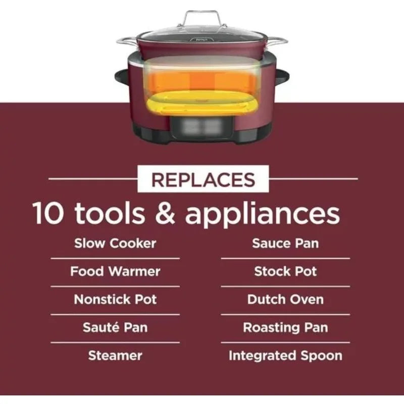Ninja MC1000 8.5Qt Multicooker 8 in 1 Slow Cooker, Dutch Oven, Steam Bake Roast Sear Sauté Bread Maker Warmer, Nonstick (Cherry)
