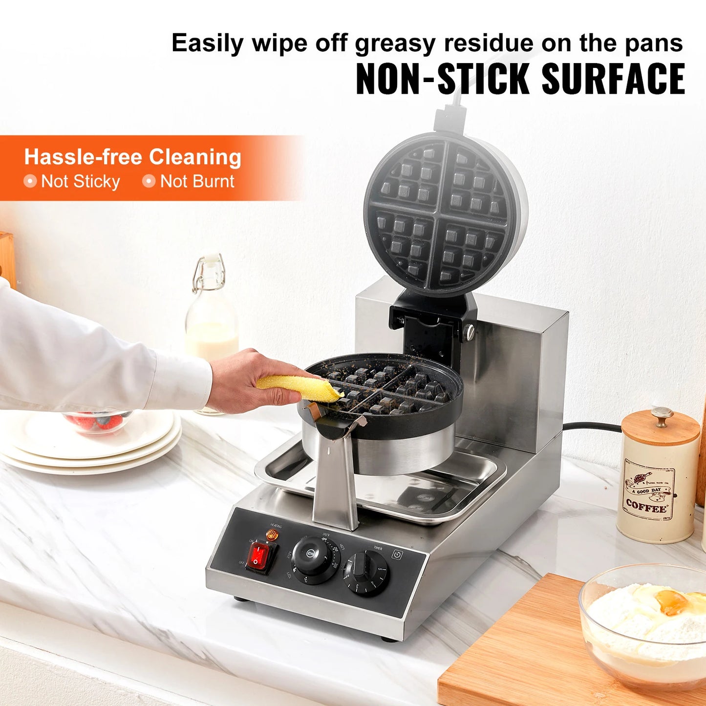 SucceBuy Electric Waffle Maker Round Nonstick Gaufrier
