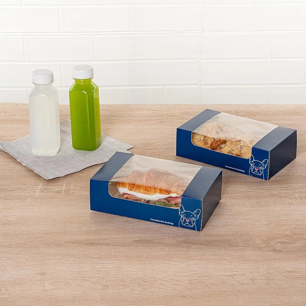 100 Disposable Pastry Boxes with Clear Window Easy Assembly Frenchie Paper Cookie Boxes Baked Goods Bakery Packaging
