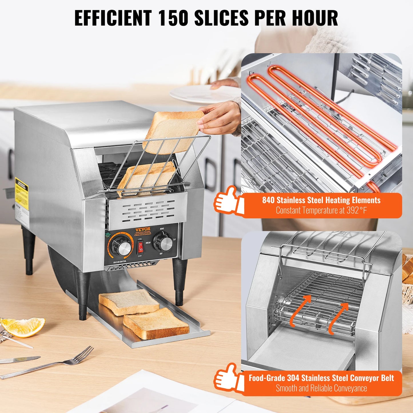 VEVOR Conveyor Toaster 150 300 450 Slices Per Hour Pro