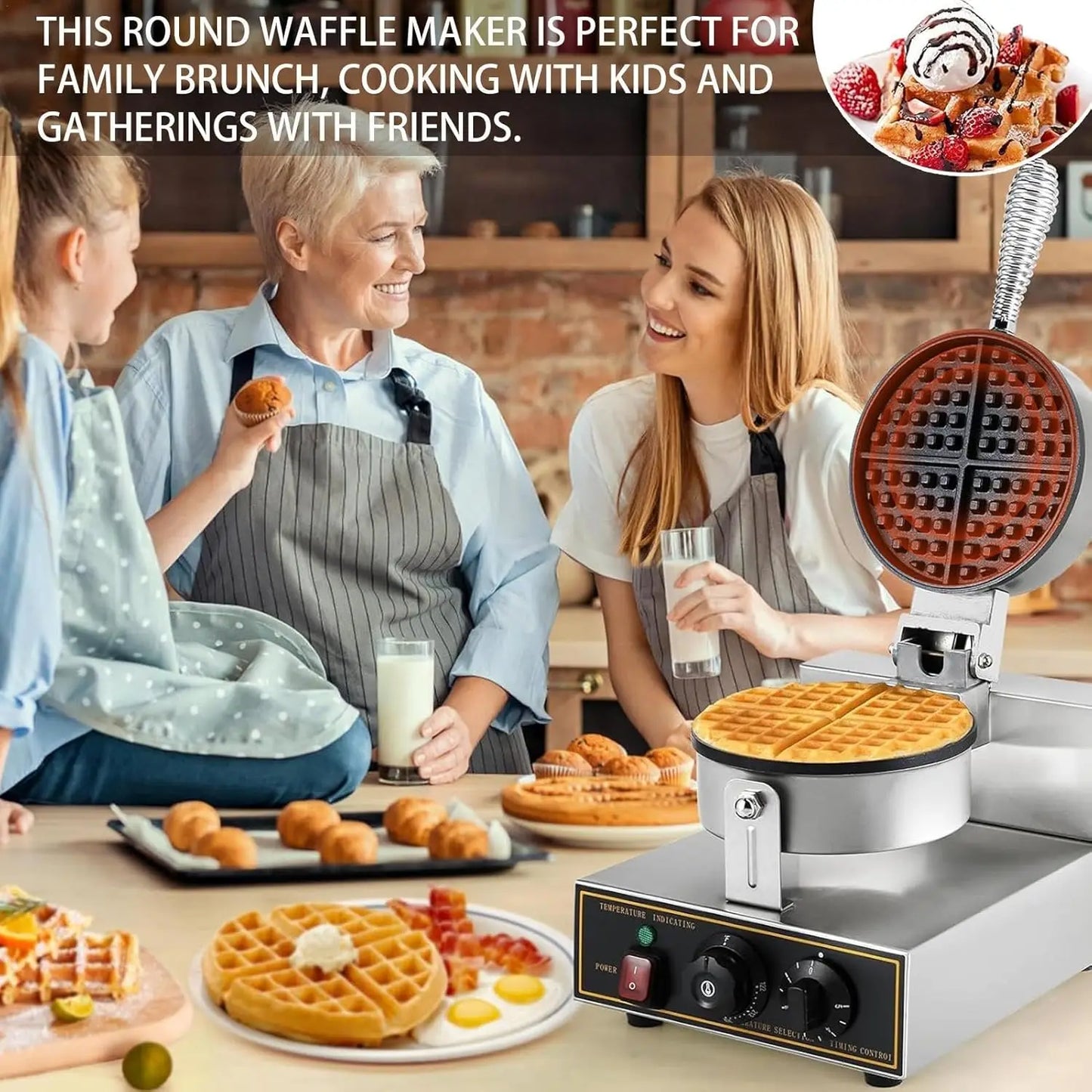 Iosn Electric Waffle Maker Nonstick Breakfast Waffle Iron