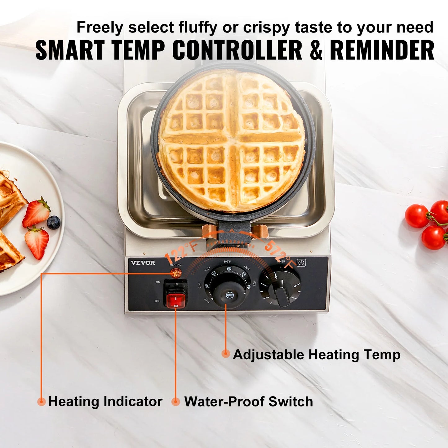 SucceBuy Electric Waffle Maker Round Waffle Iron Non-Stick Baker Machine Teflon-Coated Baking Pans Stainless Steel Gaufriers