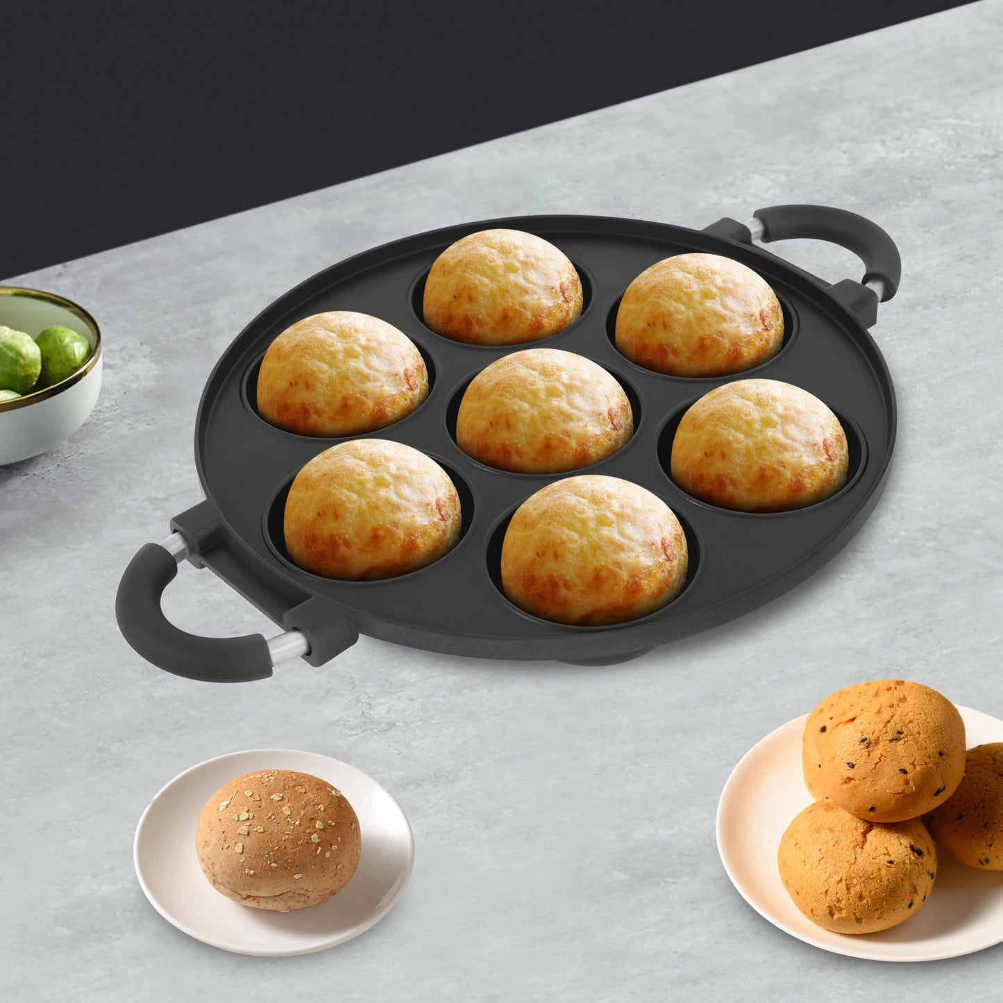 Bymaocar 7 Hole Round Takoyaki Pan Aluminum Cake Maker