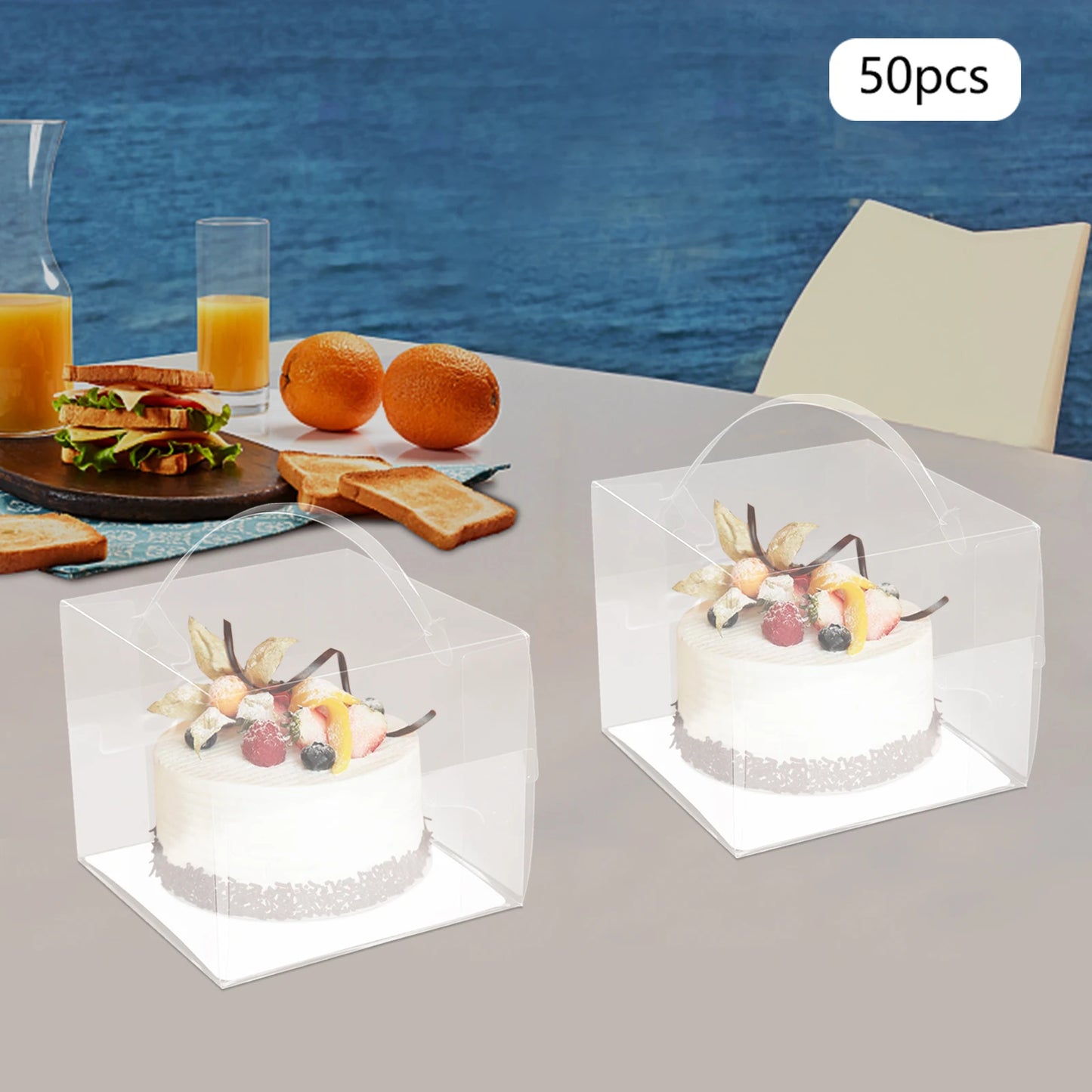 50pcs Clear PET Cake Box,Rectangle Plastic Cake Carrier 15*15*13cm for Placing Cakes,Desserts,Cookies