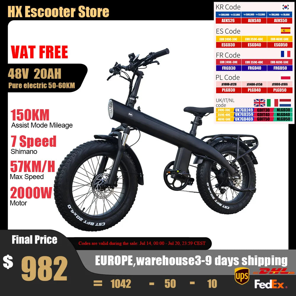 Huanci HX Q3 2000W Electric Fat Tire Ebike 48V 20Ah