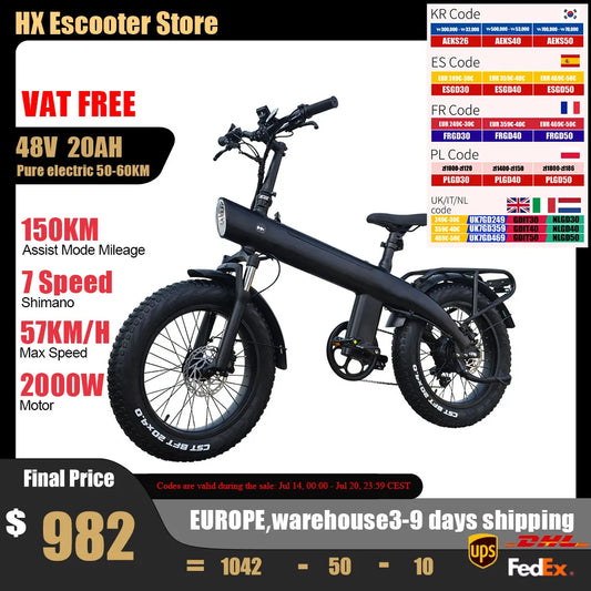 Huanci HX Q3 2000W Electric Fat Tire Ebike 48V 20Ah