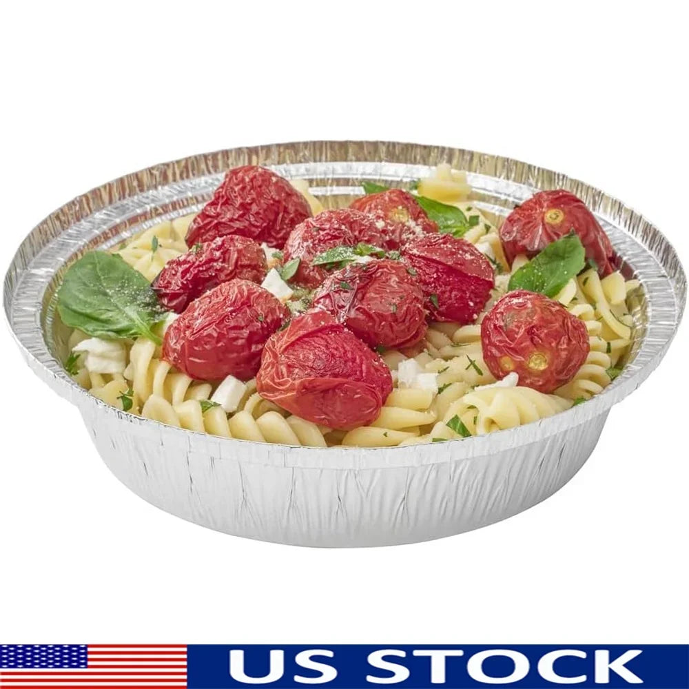 Heavy Duty Aluminum Foil Pans 24 Ounce Round Baking Trays 100 Pack Disposable Oven Safe Food Containers Ideal Leftovers