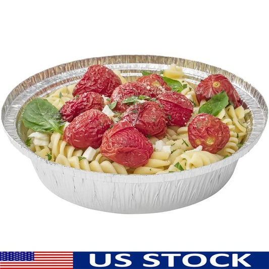 Heavy Duty Aluminum Foil Pans 24 Ounce Round Baking Trays 100 Pack Disposable Oven Safe Food Containers Ideal Leftovers