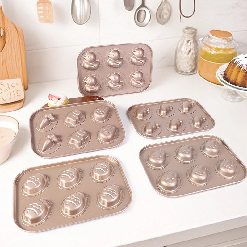 Others Cartoon Nonstick 6 Cavities Baking Mold for Oven Use