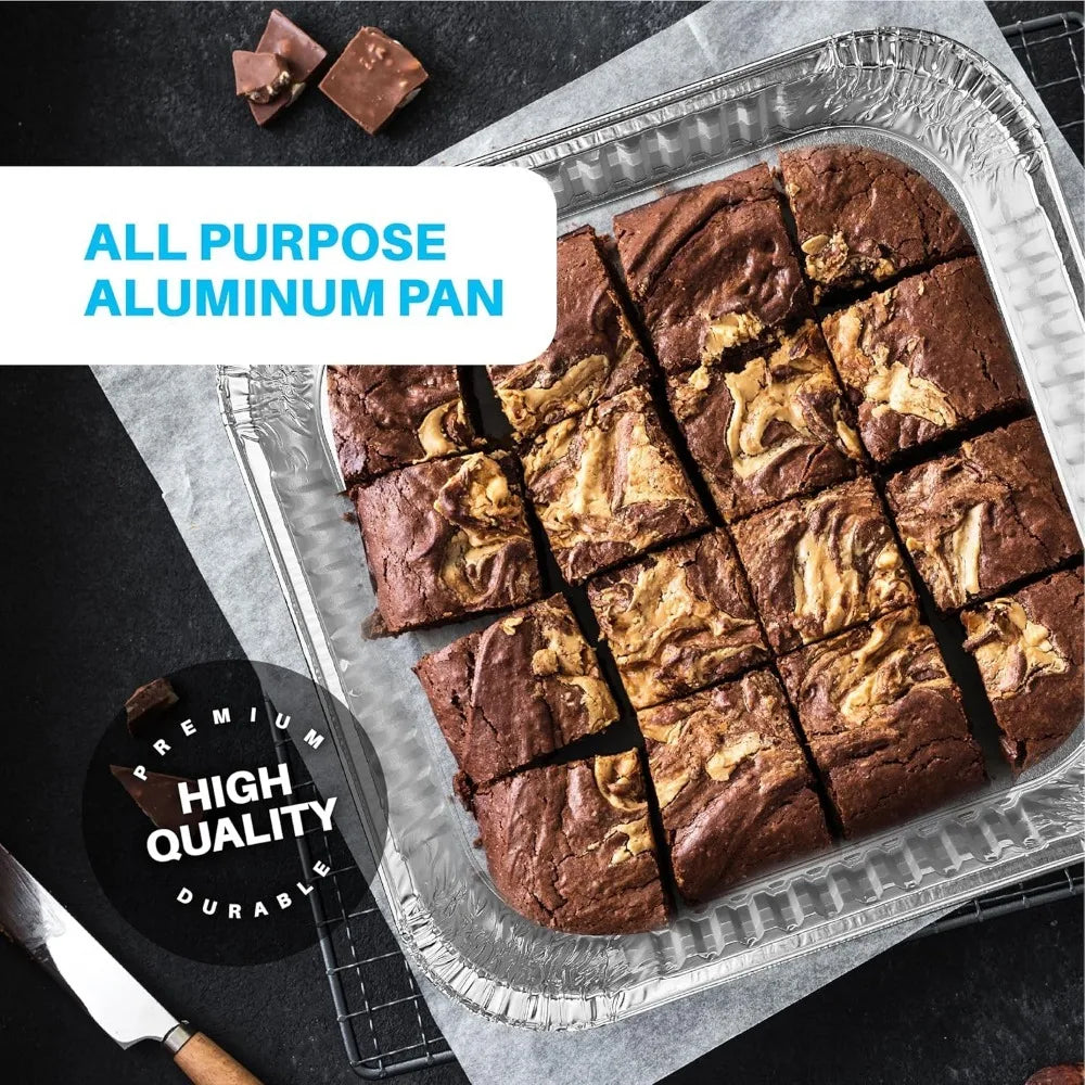 Disposable Aluminum Foil Square Baking Pans | 8 x 8 Cake Pan Tin for Broiling, Toaster Oven, Meal Prep, Roasting, Take Out
