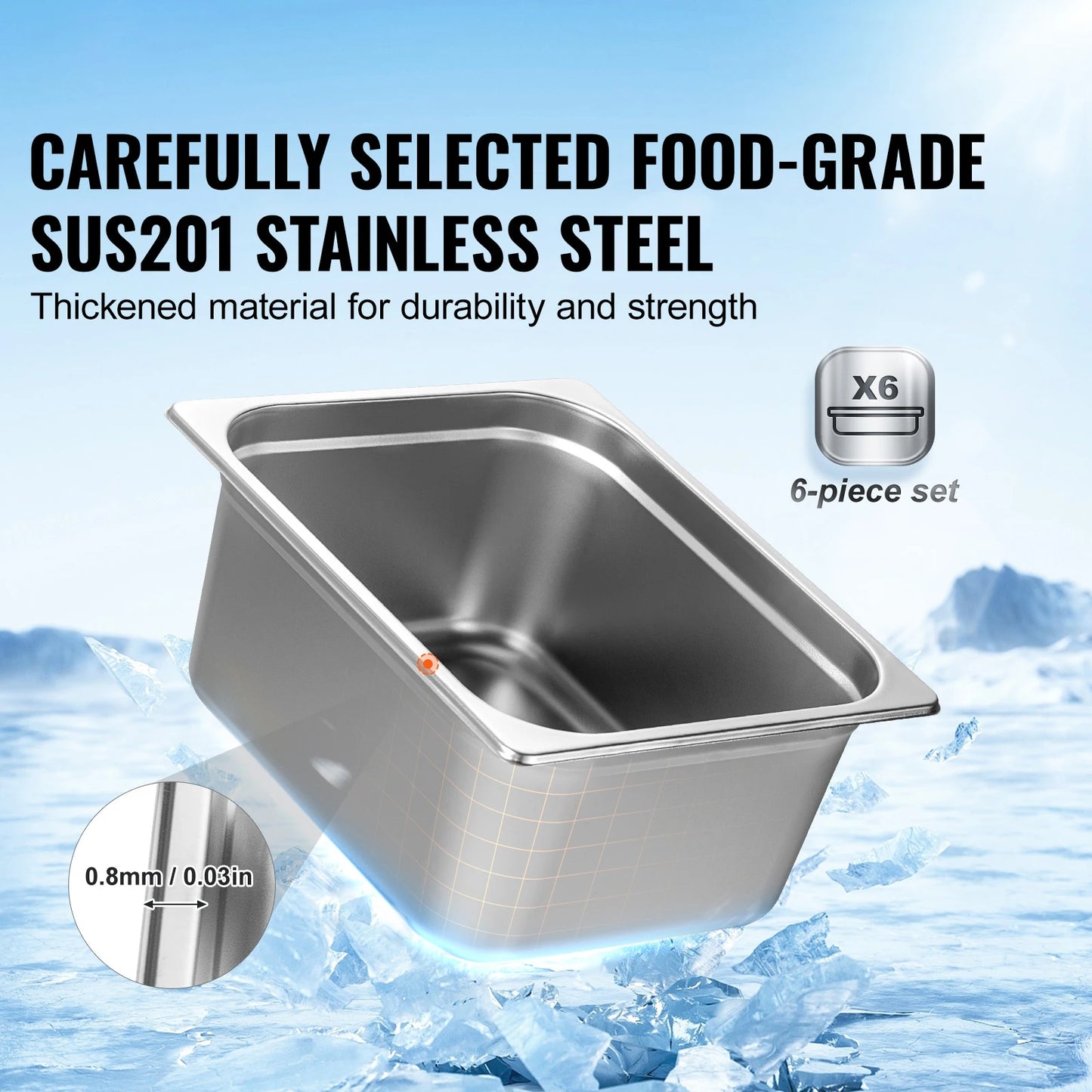 SucceBuy 4" 6" Deep Steam Table Pan 1/2 Size Hotel Pans for chafing 201 Stainless Steel Food Container for Party BBQ Baking