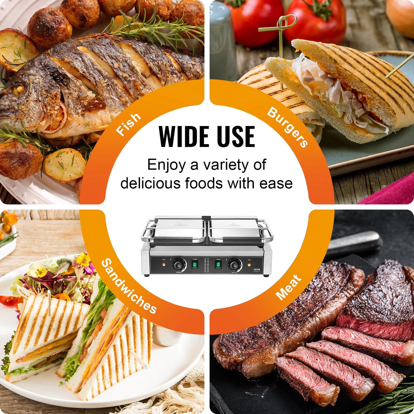 SucceBuy 3600W Commercial Panini Grill With Temp Control