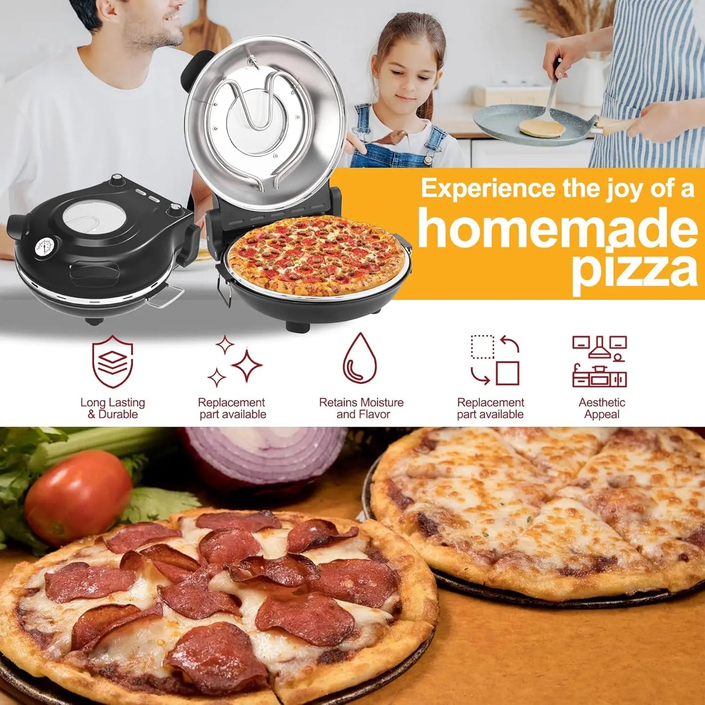 Stone Pizza Oven,12''Indoor Electric Pizza Maker,1200W Countertop Pizza Maker Machine with Dual Temp Control,Crispy Crust Pizzas